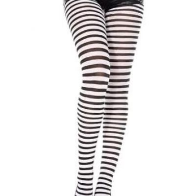 Music Legs Women's Opaque Striped Tights One Size Black/White